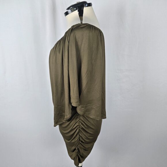 Yincro Dress Women's 2XL Olive Bodycon with Oversized Top Ruffles Mini NWT - Picture 15 of 16